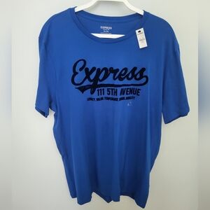 Express Men's XL Embossed Graphic Blue Short‎ Sleeve T Shirt Cotton New